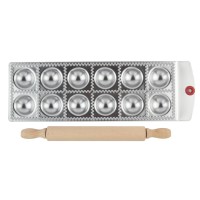 12 Round Ravioli Mold Plate With a Wooden Rolling Pin