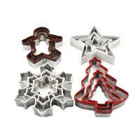 3 PCS Snowflake, Gingerbread Man, Christmas Tree, Star Cookie Cutter Biscuit Press Making Tool Sets